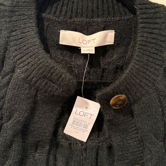 LOFT Black Cable Knit Cardigan Sweater NWT - Picture 2 of 4